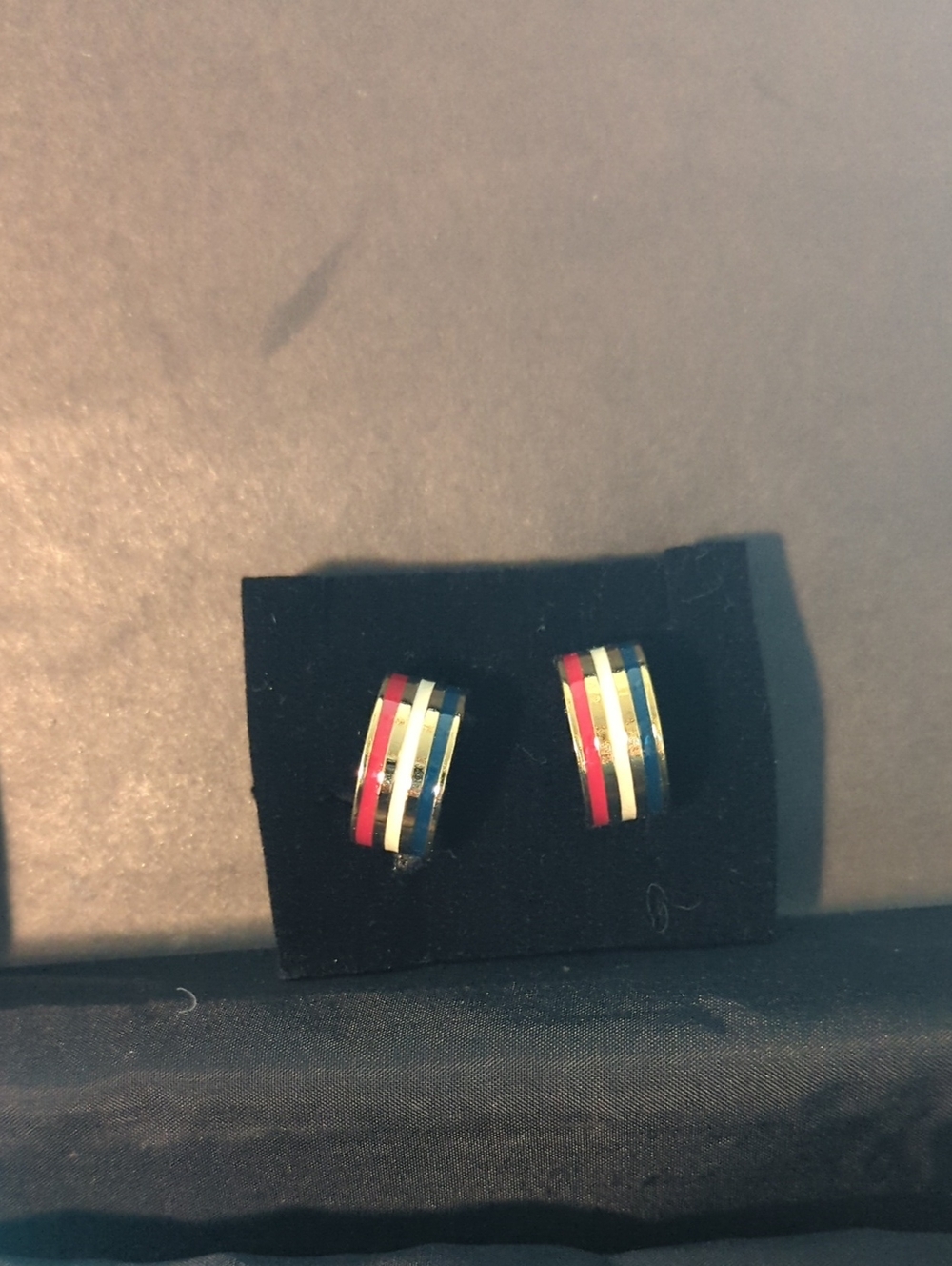 Striped Hoop Earrings - Gold, Red, White And Blue